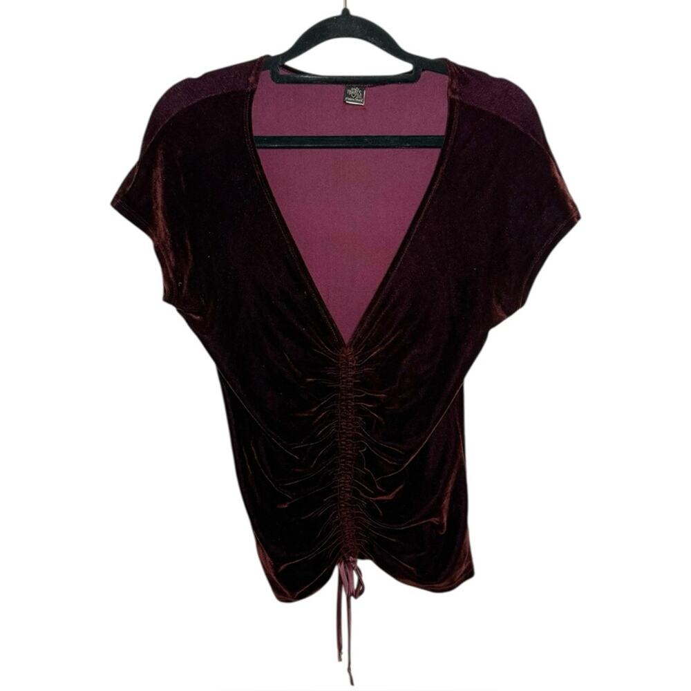 Only Hearts Deep Purple Velvet Deep V Neck Whimsigoth Ruched Top Small